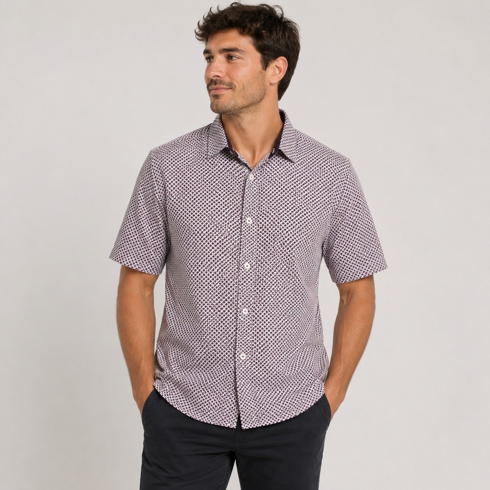 Cactus Man Ricky‎ Singh Mens Medium Slim Fit Short Sleeve Button Down Shirt